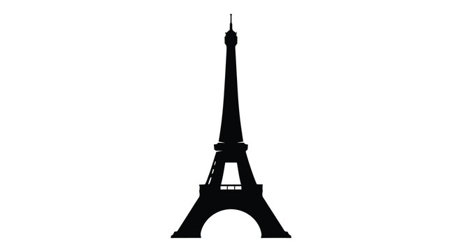 A striking black silhouette of the eiffel tower against a plain white background showcasing parisian architecture silhouette high quality