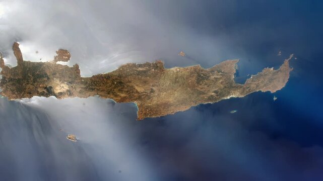 Space View of Crete and other Greek Islands and Aegean Sea Coastline - Elements of this Video Furnished by NASA - 4K