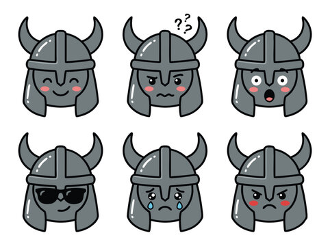 Viking Helmet Emoticons Set.