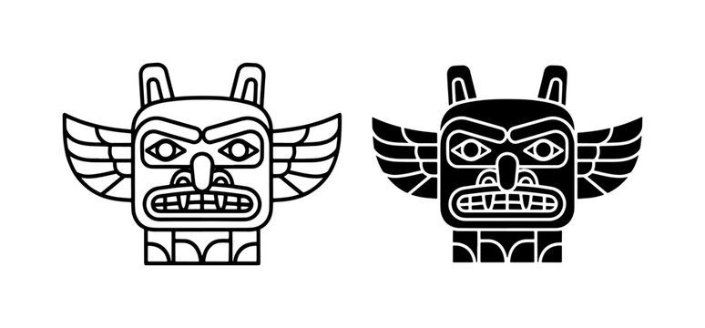 Indigenous Totem Pole Head Vector Illustration