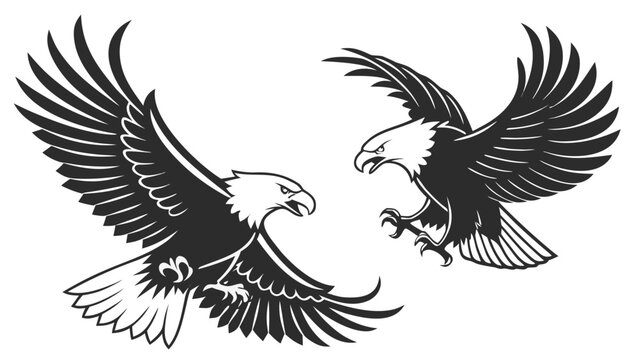 Vector illustration of two eagles in a dynamic pose with wildlife predator illustration silhouette