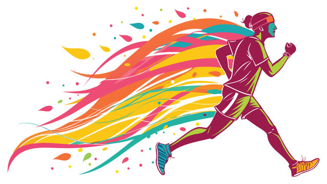 Vector illustration of a runner with colorful motion streaks abstract illustration lifestyle movement