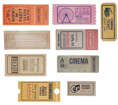 Old vintage bus ticket isolated on white background