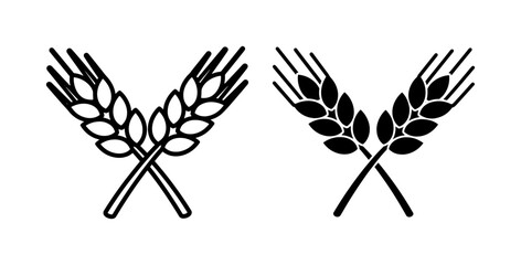 Crossed Wheat Ear Black Outline and Silhouette Icons © Rabiul