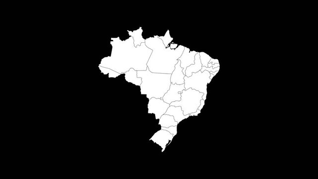 Animated Silhouette Map of Brazil - Solid White Shape on Dark Background