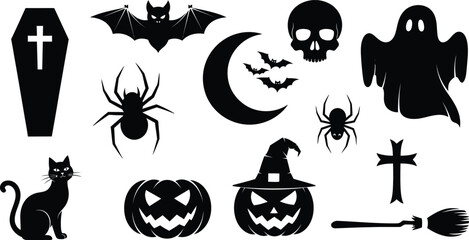 Obraz premium A collection of spooky halloween silhouettes including ghosts bats and pumpkins