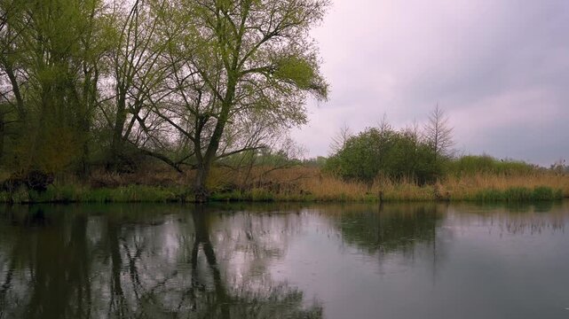 Die Spree bei leichtem Regen im April