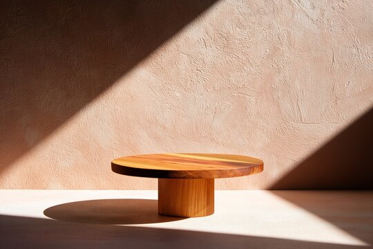 Sunlight Casting Shadows on a Wooden Surface With a Round Plate in a Simple Indoor Setting