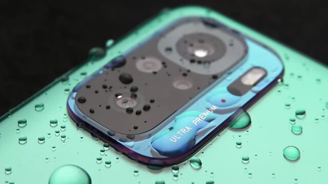 Macro close up of a smartphone camera lens on back
