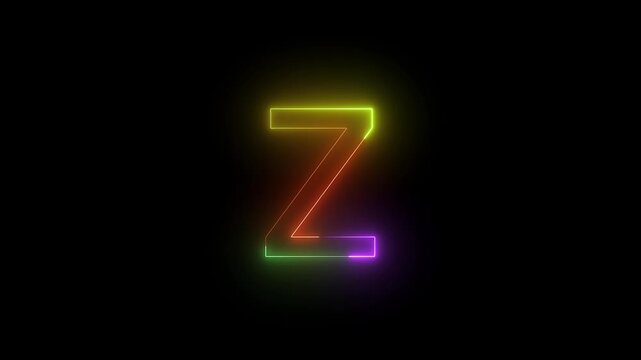 Neon light rainbow color alphabet Z on a black background
