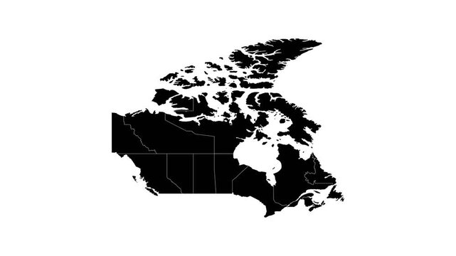 Animated Silhouette Map of Canada - Solid Black Shape on White Background