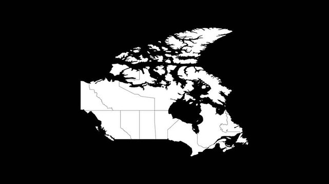 Animated Silhouette Map of Canada - Solid White Shape on Dark Background