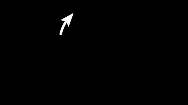 Looping animation of a hand-drawn white arrow on a black background, featuring a round, thin arrow graphic.