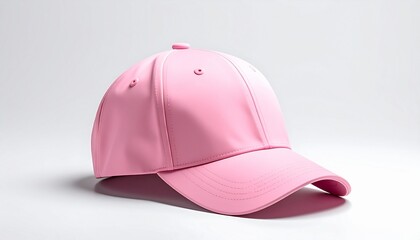 Fototapeta premium A vibrant pink baseball cap isolated on a clean white studio background perfect for fashion apparel and sporty summer lifestyle branding concepts.