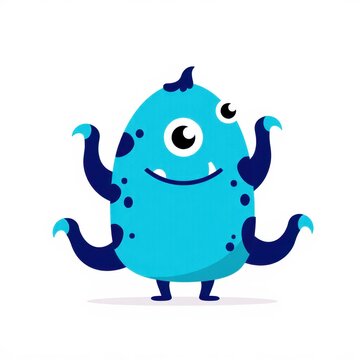 Blue multi arm cartoon monster cute mascot character illustration