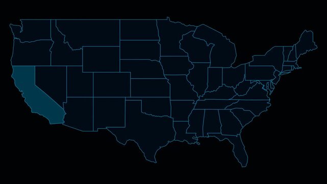 Neon USA Map California Highlight - Transparent Alpha Channel ProRes.