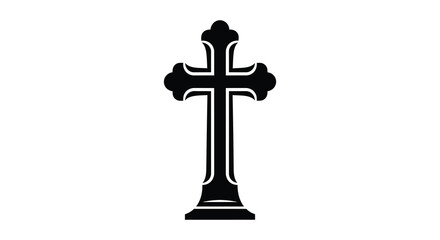 A striking black silhouette of a traditional christian cross stands prominently against a plain white background silhouette high quality © Jahid