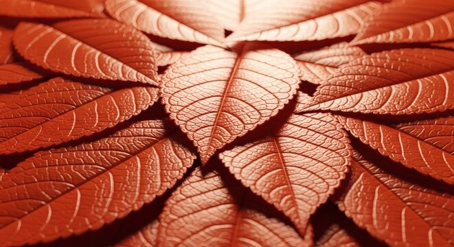 A close-up view of vibrant red leaves with intricate veins and textures.