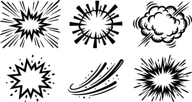 Black and white comic explosion and burst vector art collection