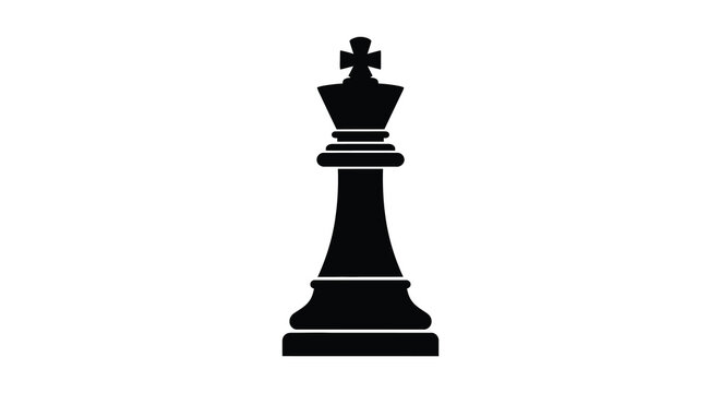 A stark black chess king stands prominently against a white background showcasing a classic game piece silhouette high quality