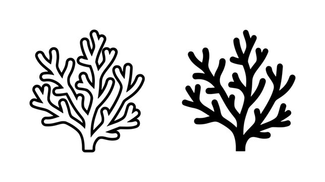 Coral reef outline and black silhouette icon set