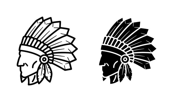 Native American Chief Head Profile With Feather Headdress Icon