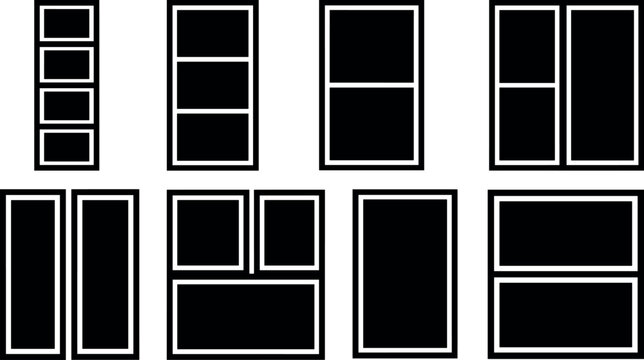 Black and white window frame shapes vector art set