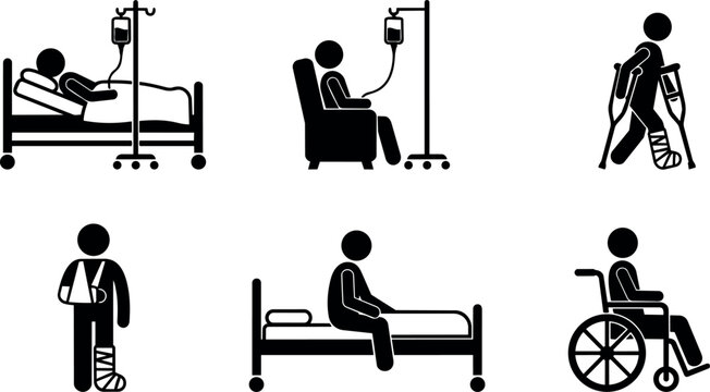 Injured patient with crutches and intravenous therapy