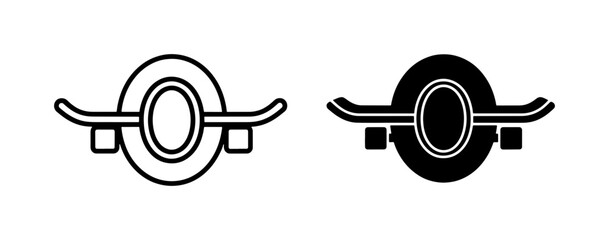 One-wheel electric skateboard icons, self-balancing electric unicycle vector set, black and white minimalist personal transport symbols for mobile apps © Sanzida