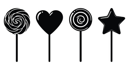 Four colorful lollipops in a row striking black silhouette © RASHIDA