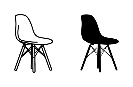 Modern Mid-Century Chair Outline and Silhouette Icon Set