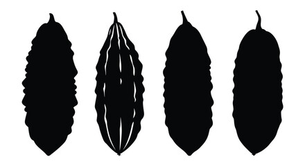 Four bitter melon shapes displayed as a striking black silhouette © RASHIDA
