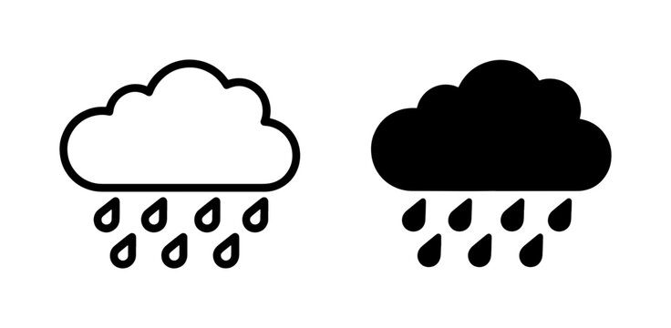Rain Cloud Icons, Weather Symbols, Black and White Rainclouds, Meteorological Signs