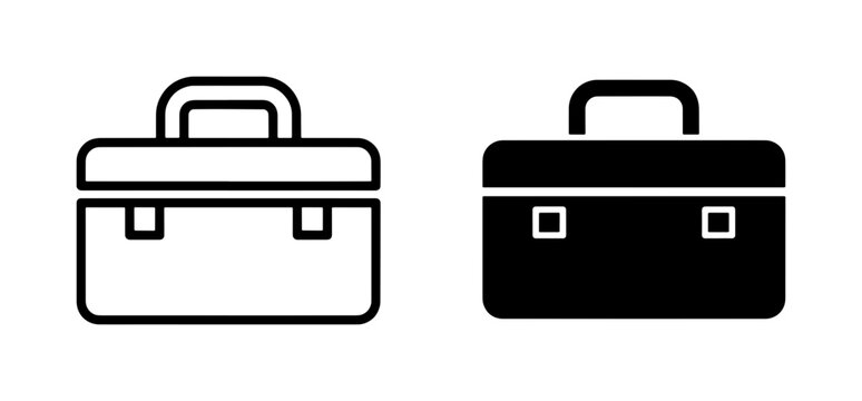 Briefcase icons, business bag, office case, black and white