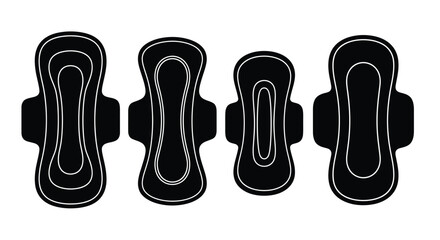 Four sanitary pads displayed in a stark black outline silhouette © RASHIDA