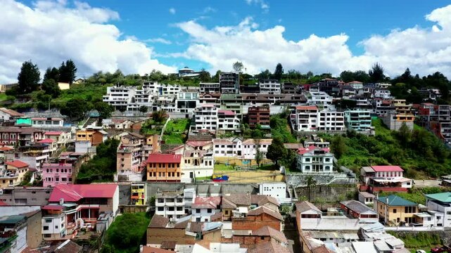 Quito, Ecuador:12-12-2022: aerial view of a small, beautiful and colorful neighbourhood in Quito