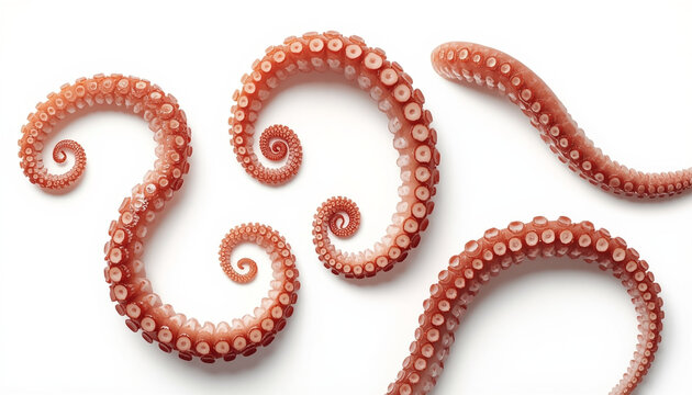 Four octopus tentacles on white background marine seafood composition