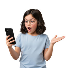 Fototapeta premium A person in casual clothing holding a smartphone and a tablet isolated on transparent background png.PNG,Png