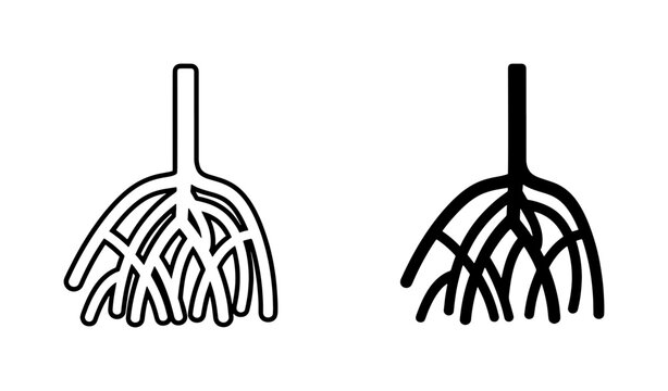 Mangrove Tree Root System Outline and Silhouette Icon Set