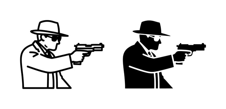 Secret Agent Silhouette Holding Handgun Icon