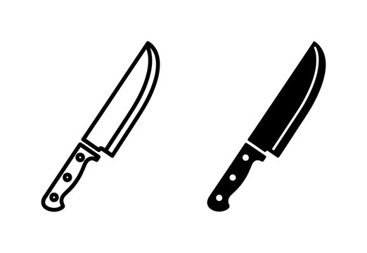 Kitchen Chef Knife Outline and Solid Vector Icon Set