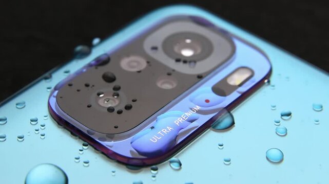 Macro close up of a smartphone camera lens on back
