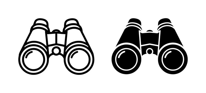 Binoculars icon set with outline and solid black silhouette