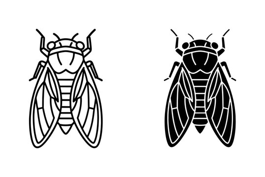 vector set of black and white cicadas on a clean background perfect for design elements or graphic resources