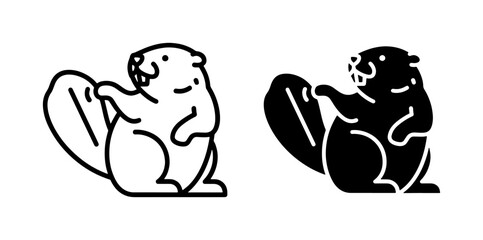 Minimalist beaver icon set, black and white beaver vector illustrations, cute wildlife animal character symbols for nature branding and logos © Imtiaz