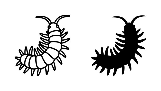 black and white vector centipede silhouette set minimalistic design elements