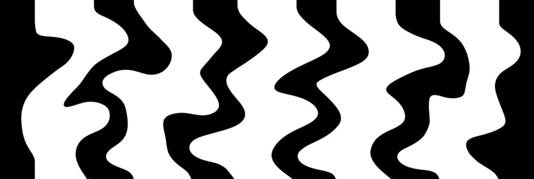 Psychedelic op art pattern with wavy black and white distorted stripes