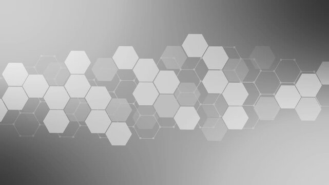 Hexagon technology background animation, Abstract hexagon pattern forming a horizontal wave across a dark gradient background
