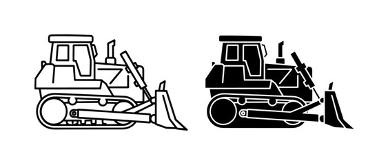 Bulldozer Crawler Tractor Outline and Silhouette Icon Set © Tasnia