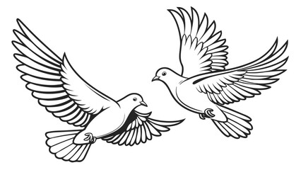 Obraz premium Vector illustration of two flying pigeons with spread wings monochrome isolated wildlife feathers